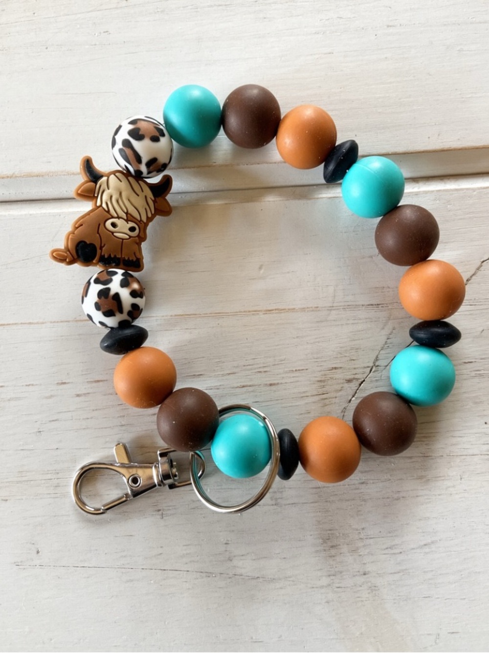 Handmade Highland Cow Silicone Beaded Keychain / Bag Charm